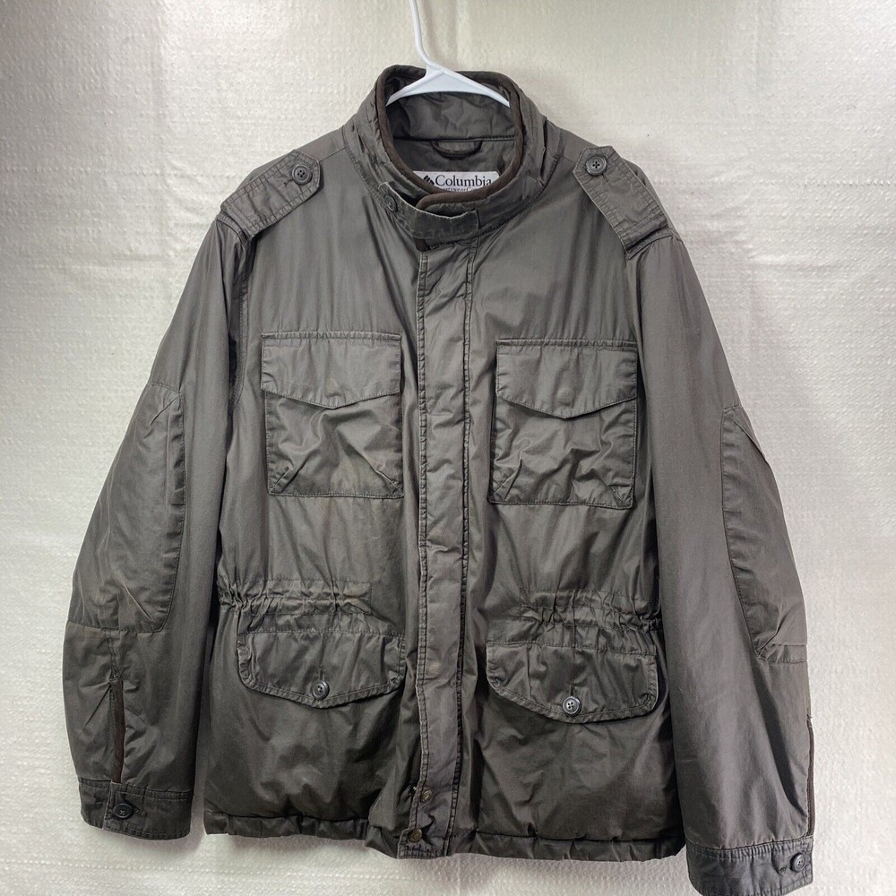 VTG/Rare Columbia Hunting Jacket Dark Brown Waxed Oil-Cloth Plaid Inside Men’s L